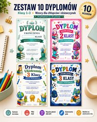 Zestaw 10 dyplomów ukończenia klasy 1-3 szkoły podstawowej – gotowe do druku - Joanna Kowal - ebook